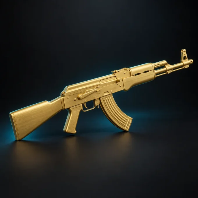 Concept preview of Golden AK-47 Display Prop, not a product photograph