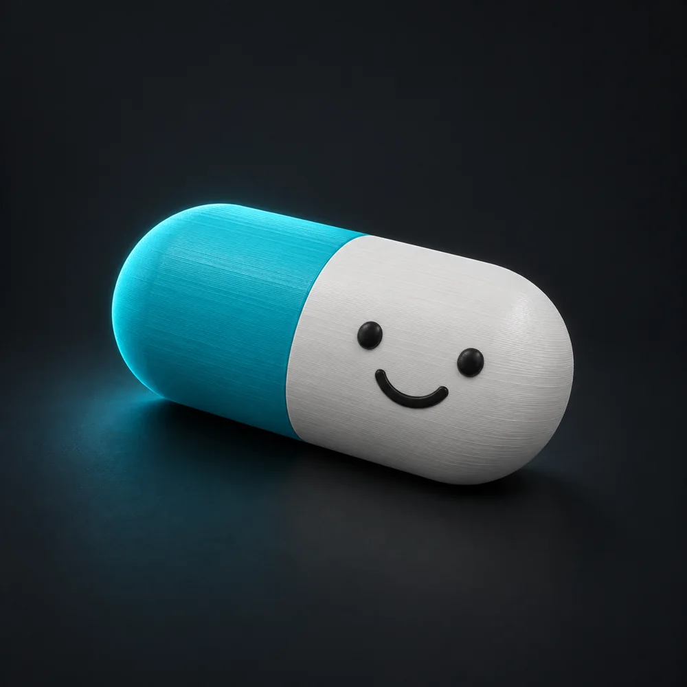 Concept preview of Happy Pill, not a product photograph