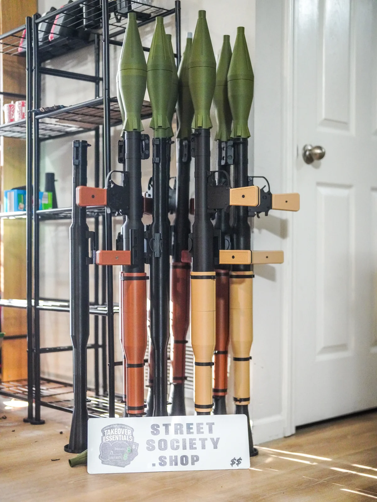 A group of Loot Haven 3D RPG-7 display props